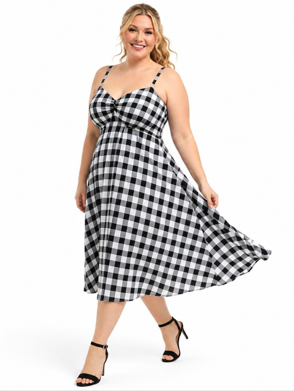 TORRID 2X Black White Gingham Sweetheart Fit & Flare Midi Dress NWT